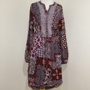 Knox Rose Women's Long Sleeves  Dress Light Weight Marron & Gray